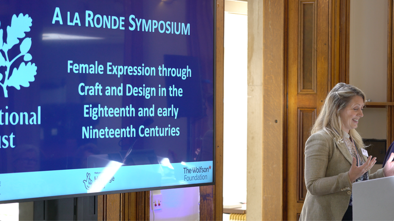 Emma Mee presenting a paper at the A la Ronde Symposium